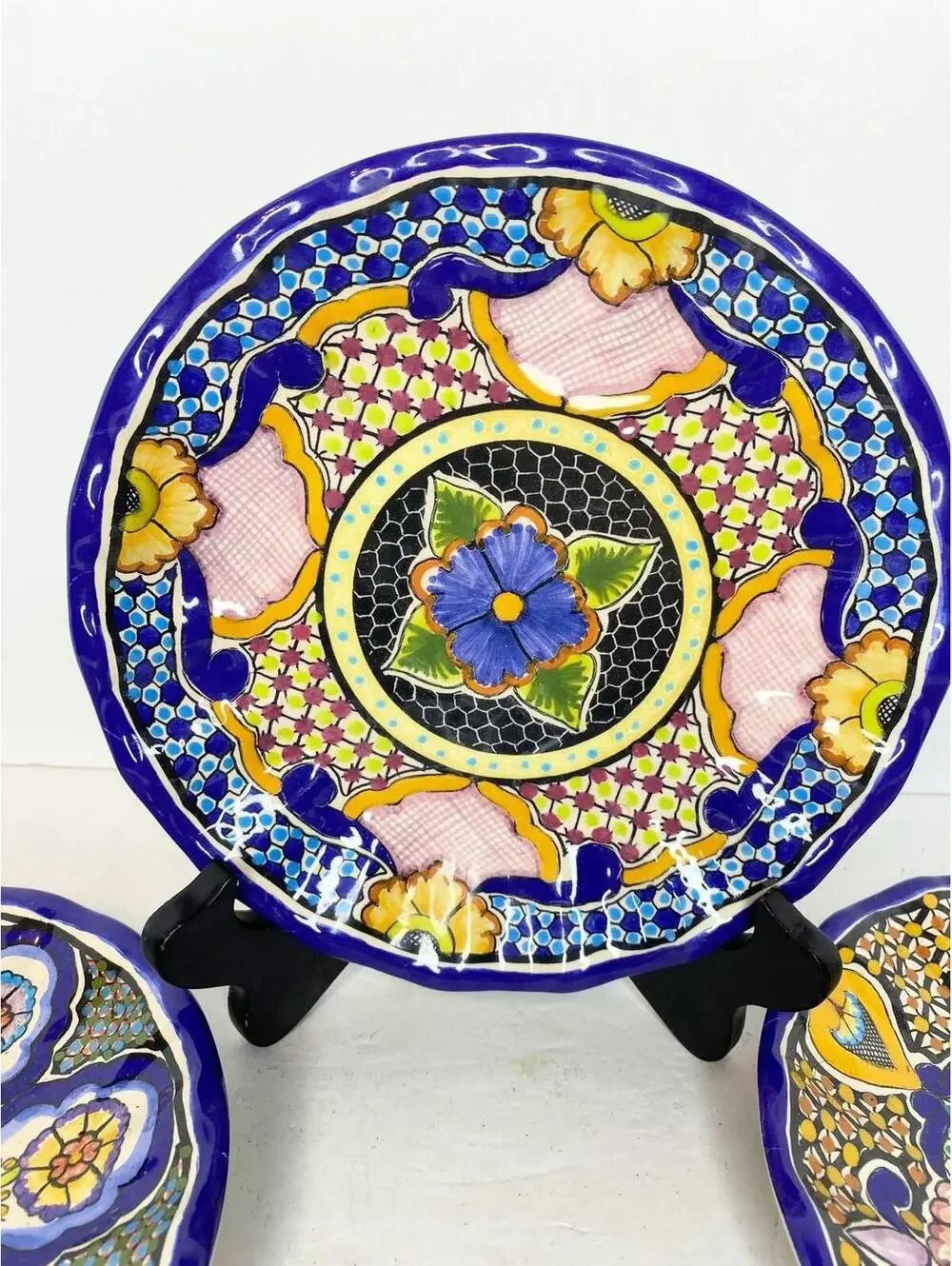 Pottery Barn Del Sol Melamine Salad Plates Mixed Pattern Set of 4 Multicolor